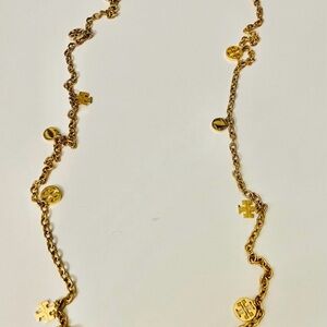 Elegant Tory Burch Gold Logo Rosary Necklace